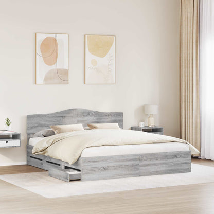 vidaXL Bed Frame with Drawer Grey Sonoma 200 x 200 cm Engineer Wood