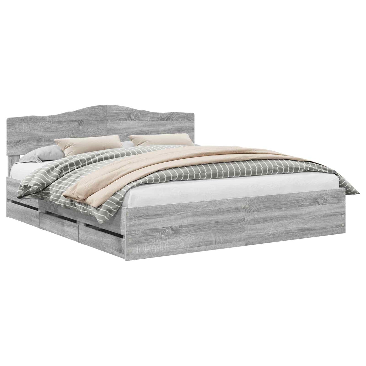 vidaXL Bed Frame with Drawer Grey Sonoma 200 x 200 cm Engineer Wood