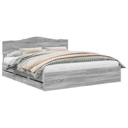 vidaXL Bed Frame with Drawer Grey Sonoma 200 x 200 cm Engineer Wood