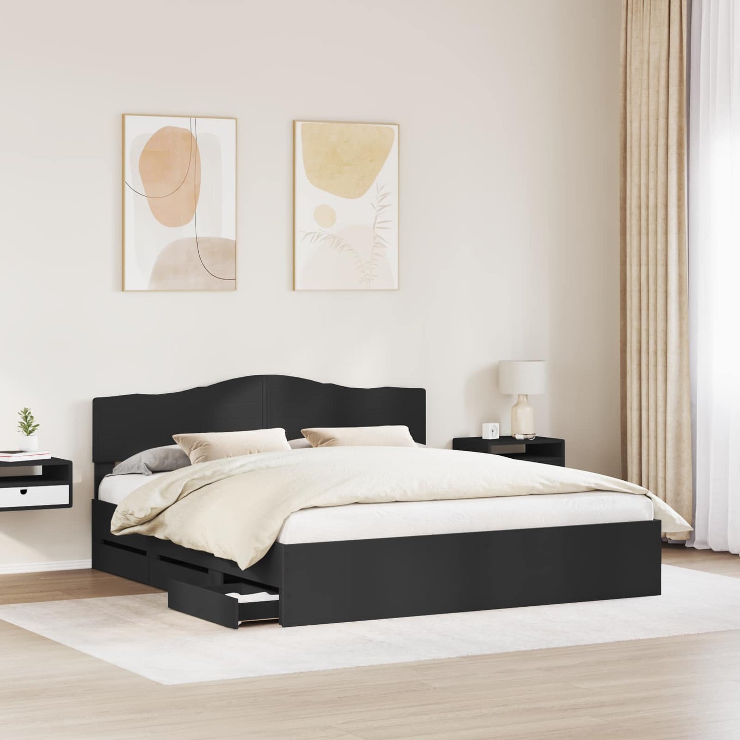 vidaXL Bed Frame with Drawer Black 180 x 200 cm Engineer Wood