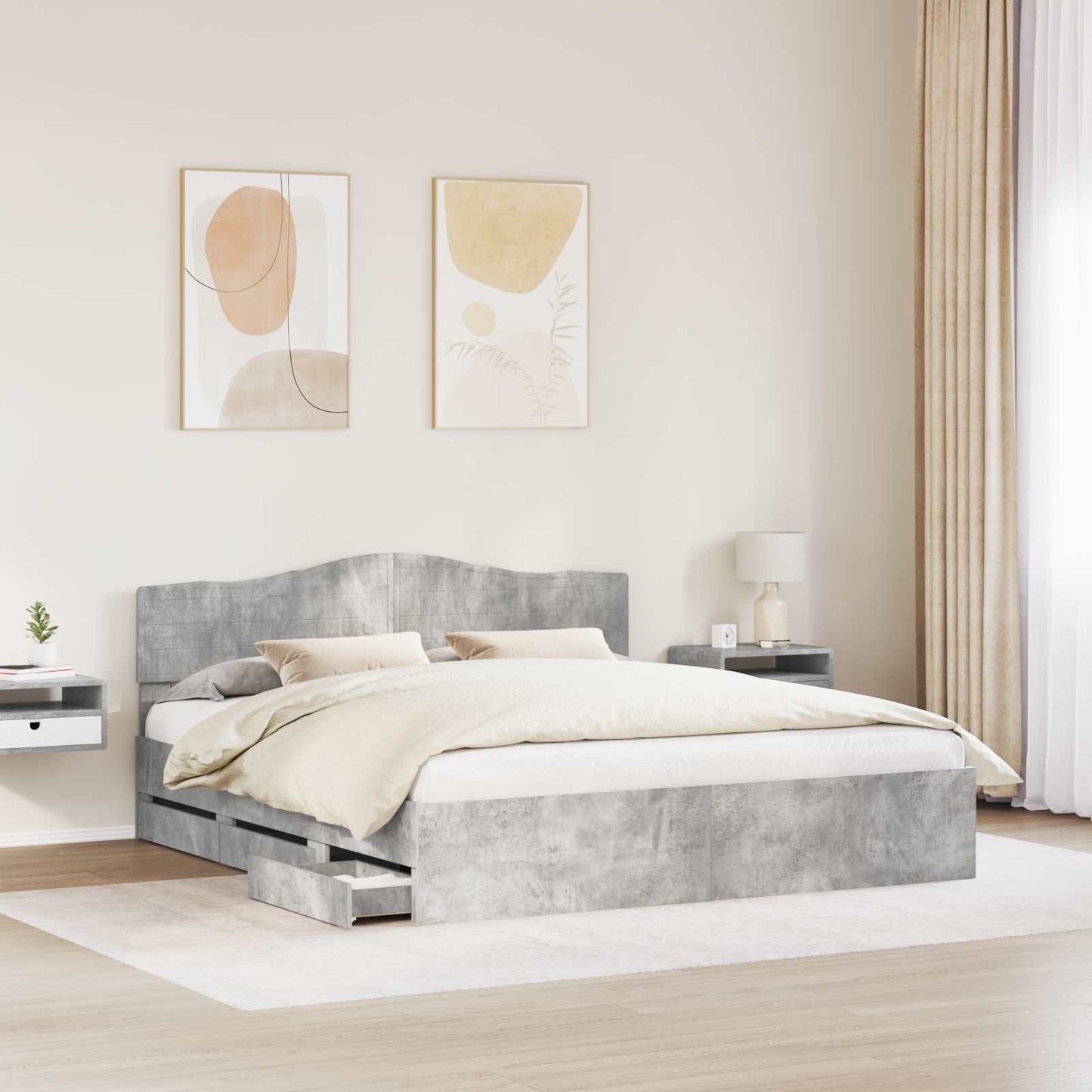 vidaXL Bed Frame with Drawer Concrete Grey 180 x 200 cm Engineer Wood