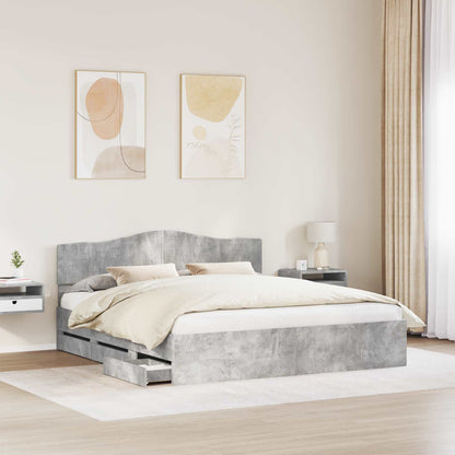 vidaXL Bed Frame with Drawer Concrete Grey 180 x 200 cm Engineer Wood