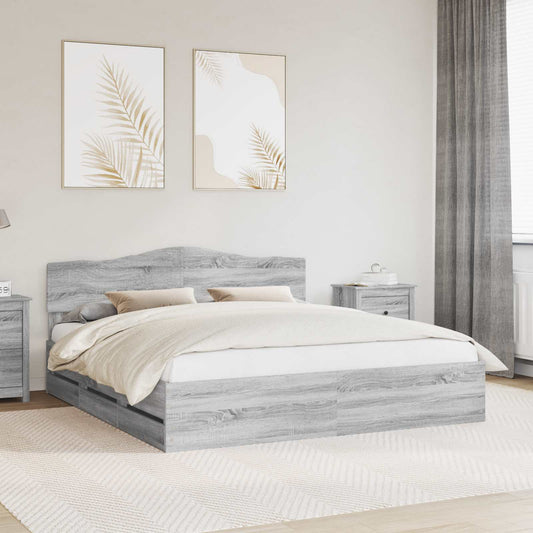vidaXL Bed Frame with Drawer Grey Sonoma 180 x 200 cm Engineer Wood