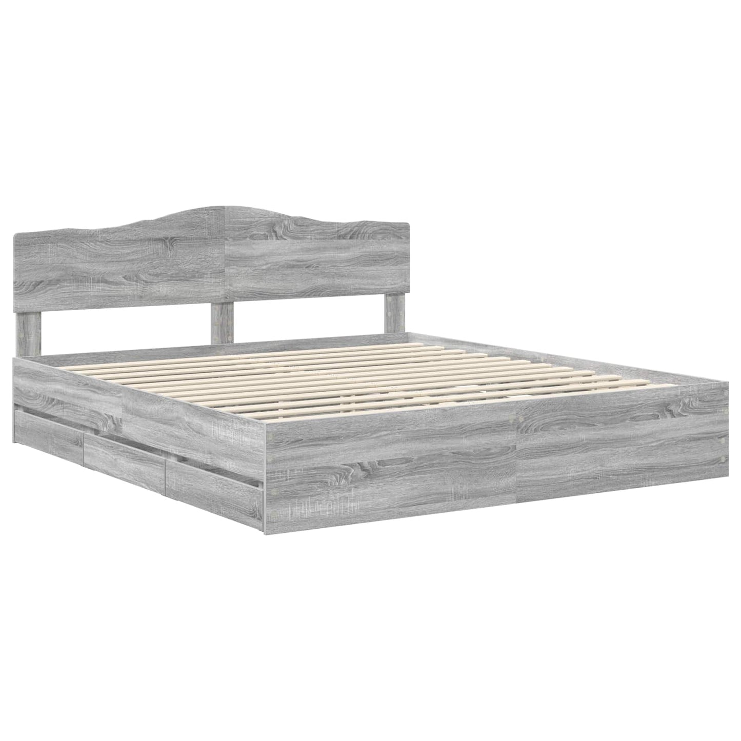 vidaXL Bed Frame with Drawer Grey Sonoma 180 x 200 cm Engineer Wood