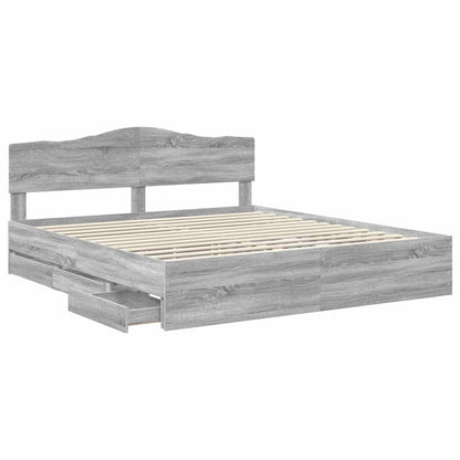vidaXL Bed Frame with Drawer Grey Sonoma 180 x 200 cm Engineer Wood