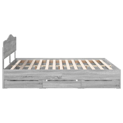 vidaXL Bed Frame with Drawer Grey Sonoma 180 x 200 cm Engineer Wood