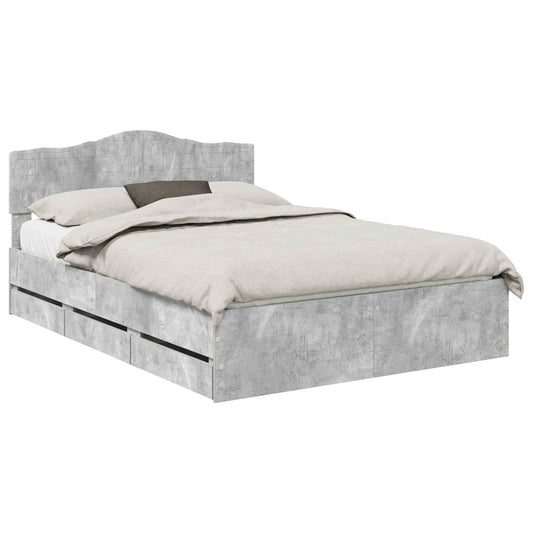 vidaXL Bed Frame with Drawer Concrete Grey 160 x 200 cm Engineer Wood