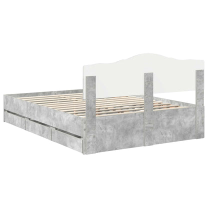 vidaXL Bed Frame with Drawer Concrete Grey 160 x 200 cm Engineer Wood