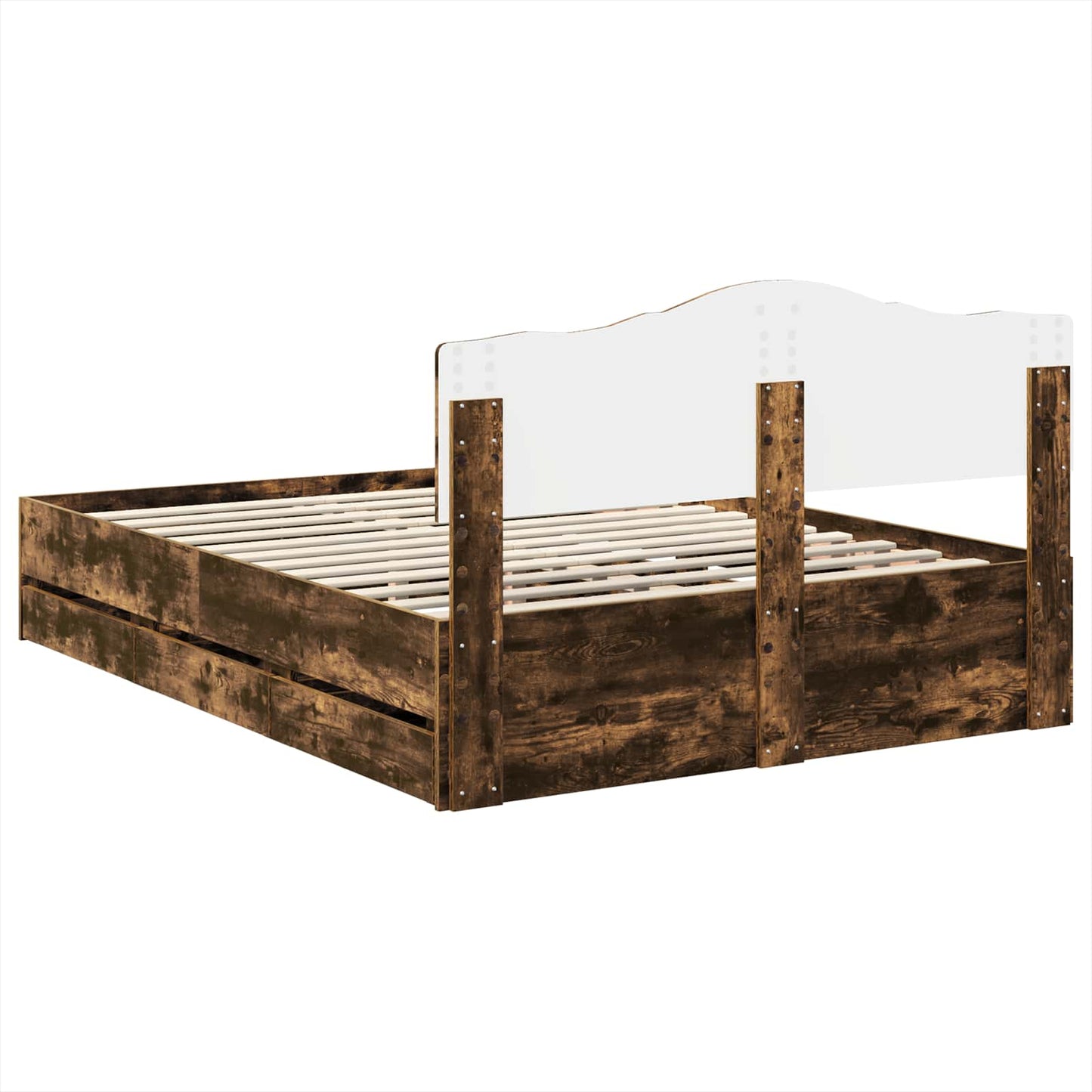 vidaXL Bed Frame with Drawer Smoked Oak 160 x 200 cm Engineer Wood