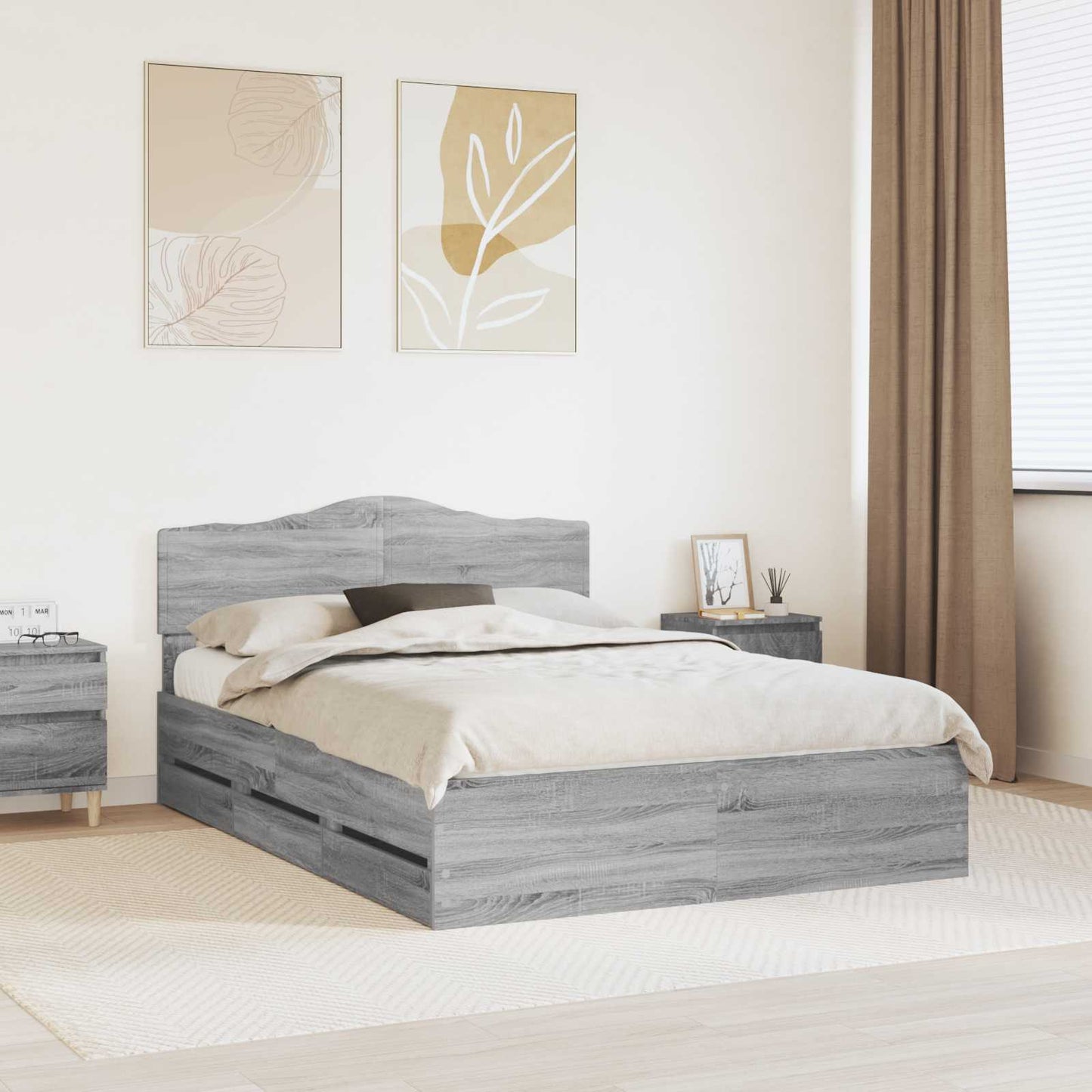 vidaXL Bed Frame with Drawer Grey Sonoma 160 x 200 cm Engineer Wood