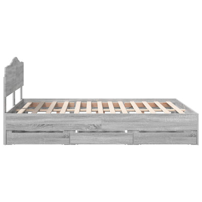 vidaXL Bed Frame with Drawer Grey Sonoma 160 x 200 cm Engineer Wood
