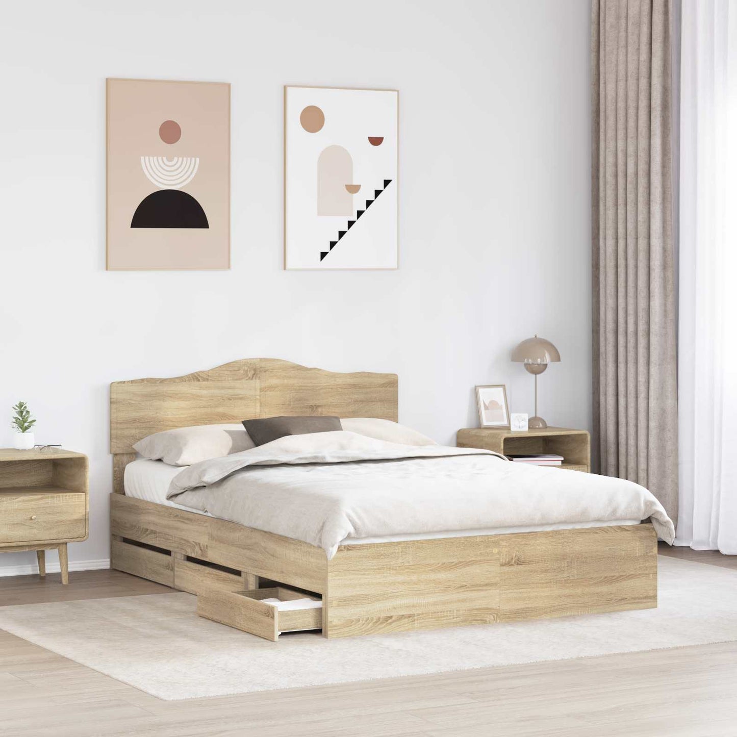 vidaXL Bed Frame with Drawer Sonoma Oak 150 x 200 cm Engineer Wood