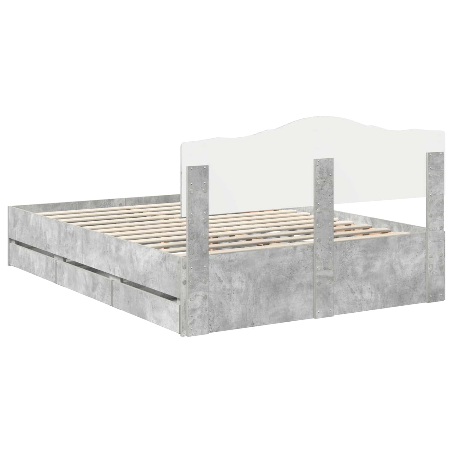 vidaXL Bed Frame with Drawer Concrete Grey 150 x 200 cm Engineer Wood