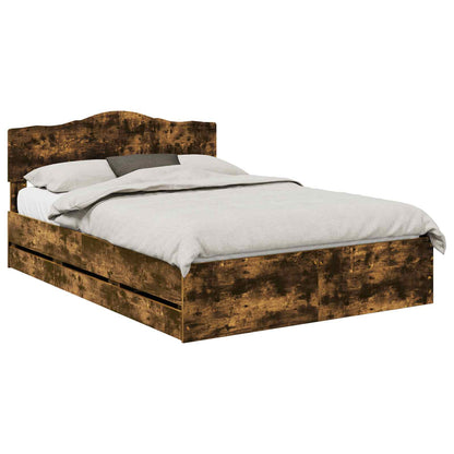 vidaXL Bed Frame with Drawer Smoked Oak 150 x 200 cm Engineer Wood