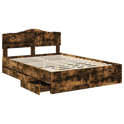 vidaXL Bed Frame with Drawer Smoked Oak 150 x 200 cm Engineer Wood