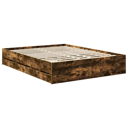vidaXL Bed Frame with Drawer Smoked Oak 150 x 200 cm Engineer Wood