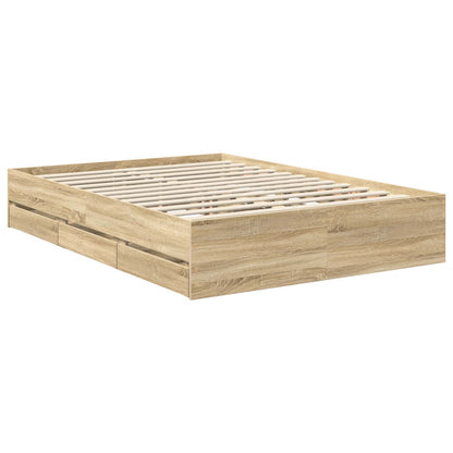 vidaXL Bed Frame with Drawer Sonoma Oak 140 x 200 cm Engineer Wood