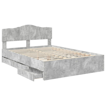vidaXL Bed Frame with Drawer Concrete Grey 140 x 200 cm Engineer Wood