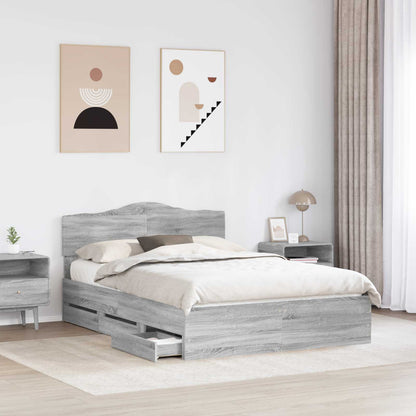 vidaXL Bed Frame with Drawer Grey Sonoma 140 x 200 cm Engineer Wood