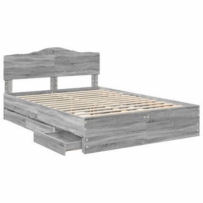 vidaXL Bed Frame with Drawer Grey Sonoma 140 x 200 cm Engineer Wood