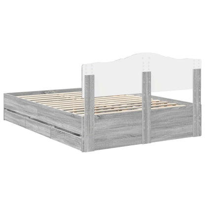 vidaXL Bed Frame with Drawer Grey Sonoma 140 x 200 cm Engineer Wood