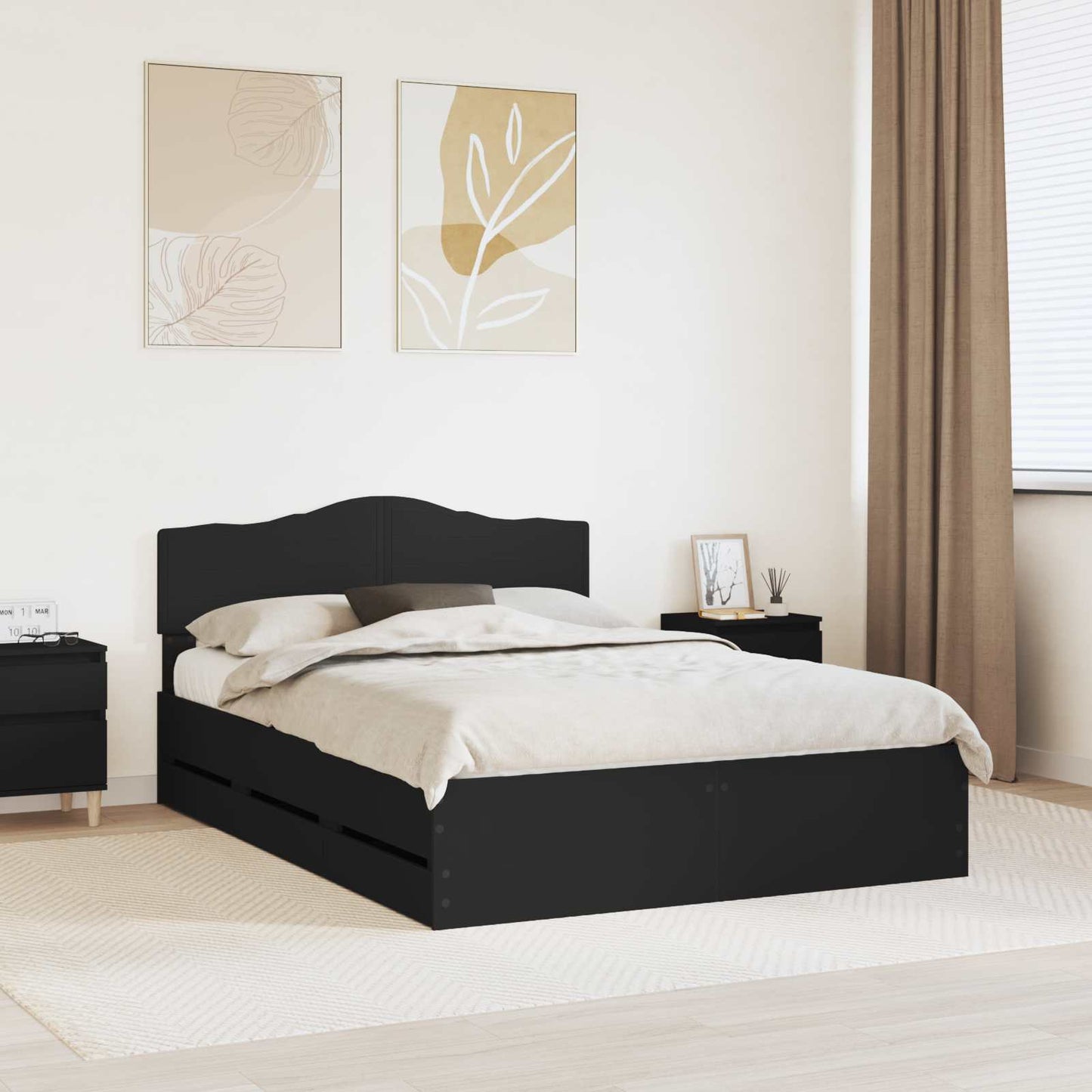 vidaXL Bed Frame with Drawer Black 140 x 190 cm Engineer Wood