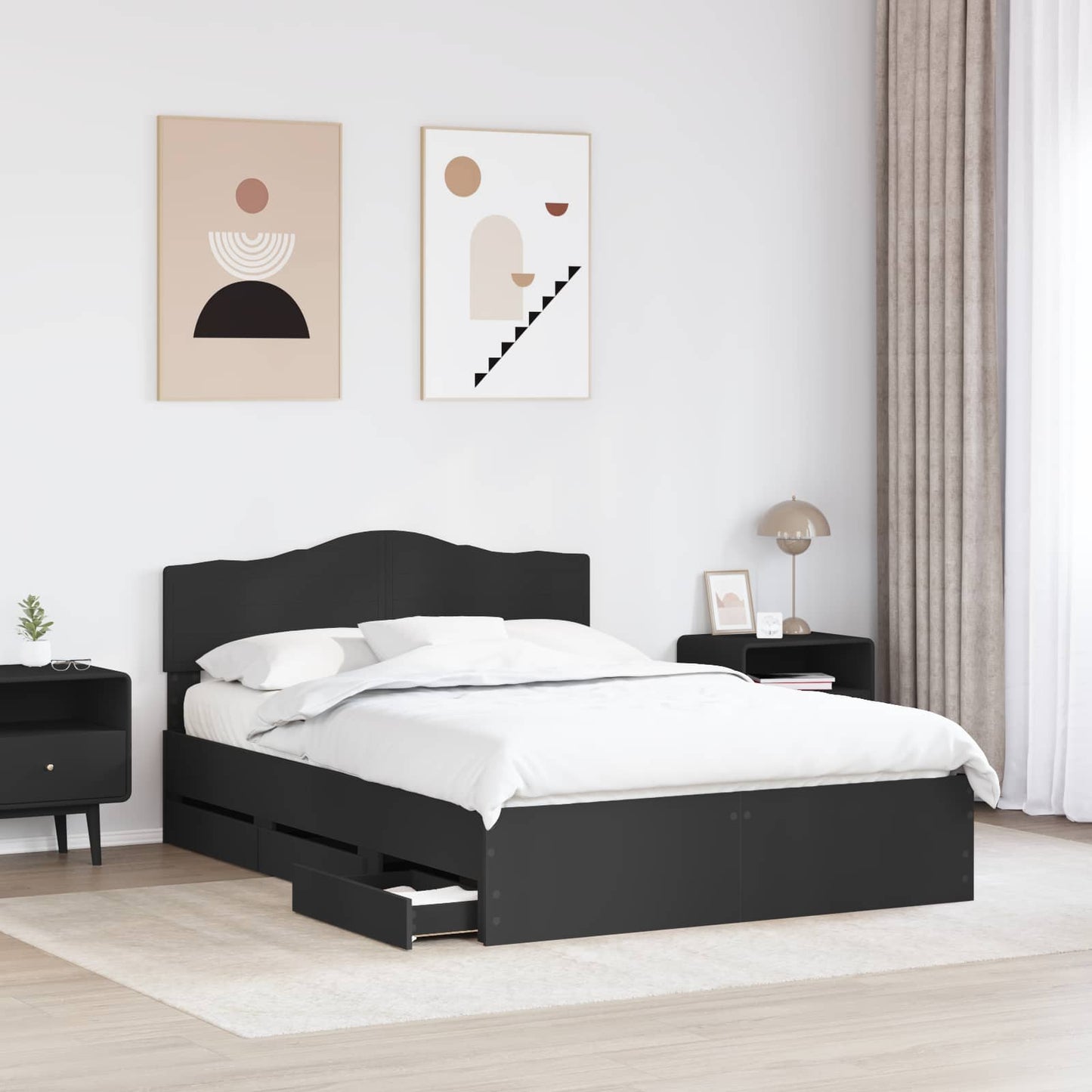 vidaXL Bed Frame with Drawer Black 140 x 190 cm Engineer Wood