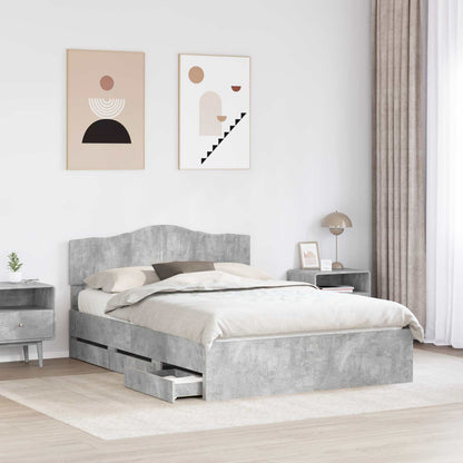 vidaXL Bed Frame with Drawer Concrete Grey 140 x 190 cm Engineer Wood
