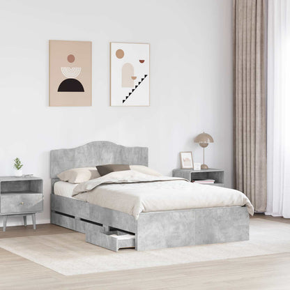 vidaXL Bed Frame with Drawer Concrete Grey 135 x 190 cm Engineer Wood