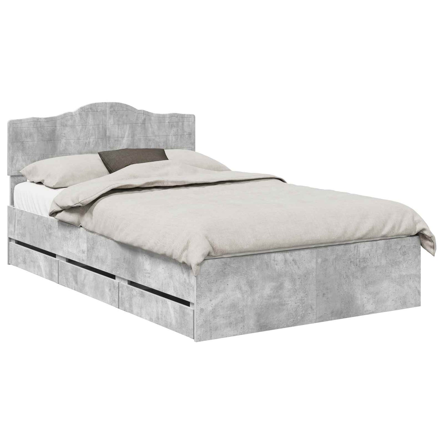 vidaXL Bed Frame with Drawer Concrete Grey 135 x 190 cm Engineer Wood