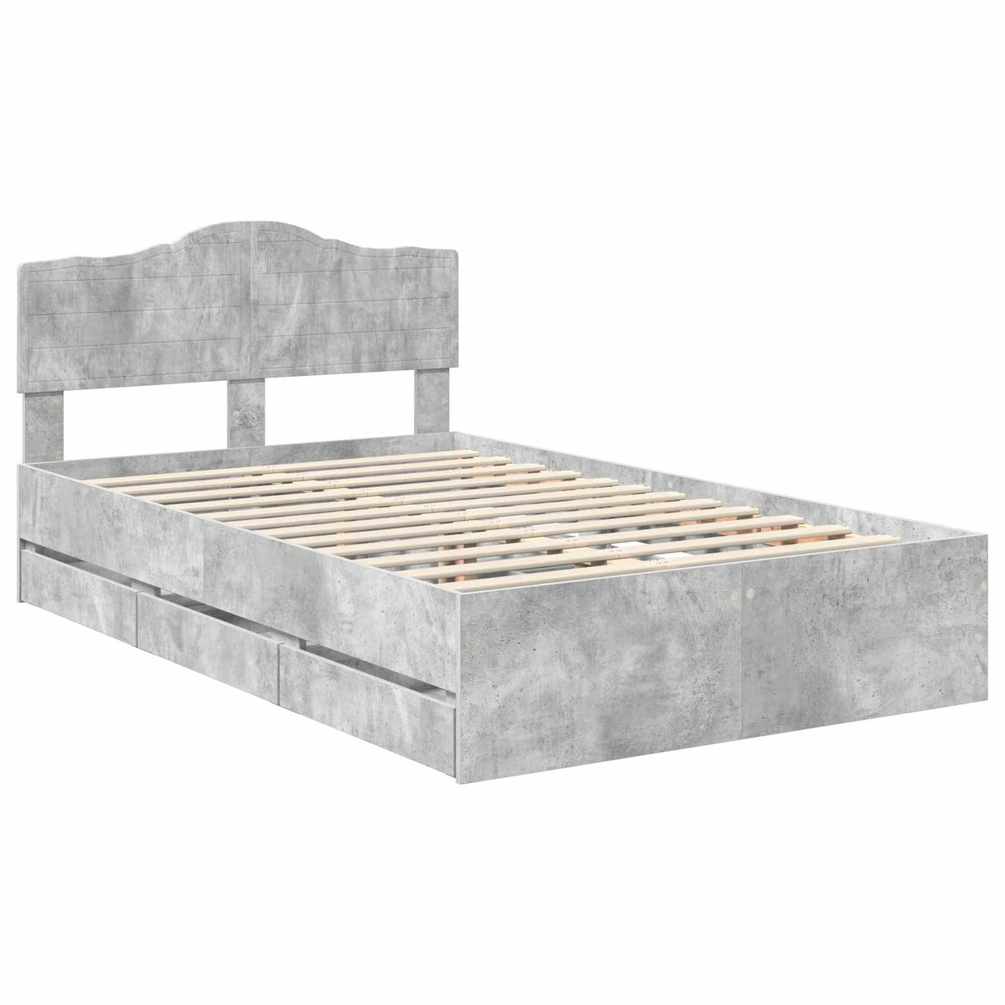 vidaXL Bed Frame with Drawer Concrete Grey 135 x 190 cm Engineer Wood