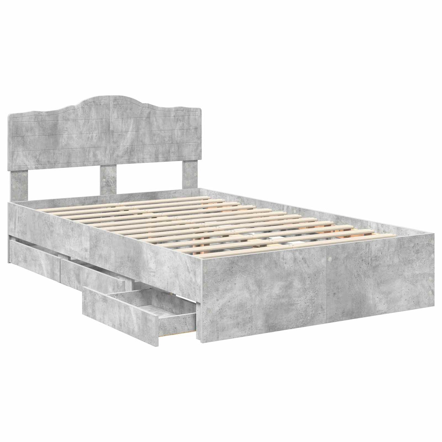 vidaXL Bed Frame with Drawer Concrete Grey 135 x 190 cm Engineer Wood