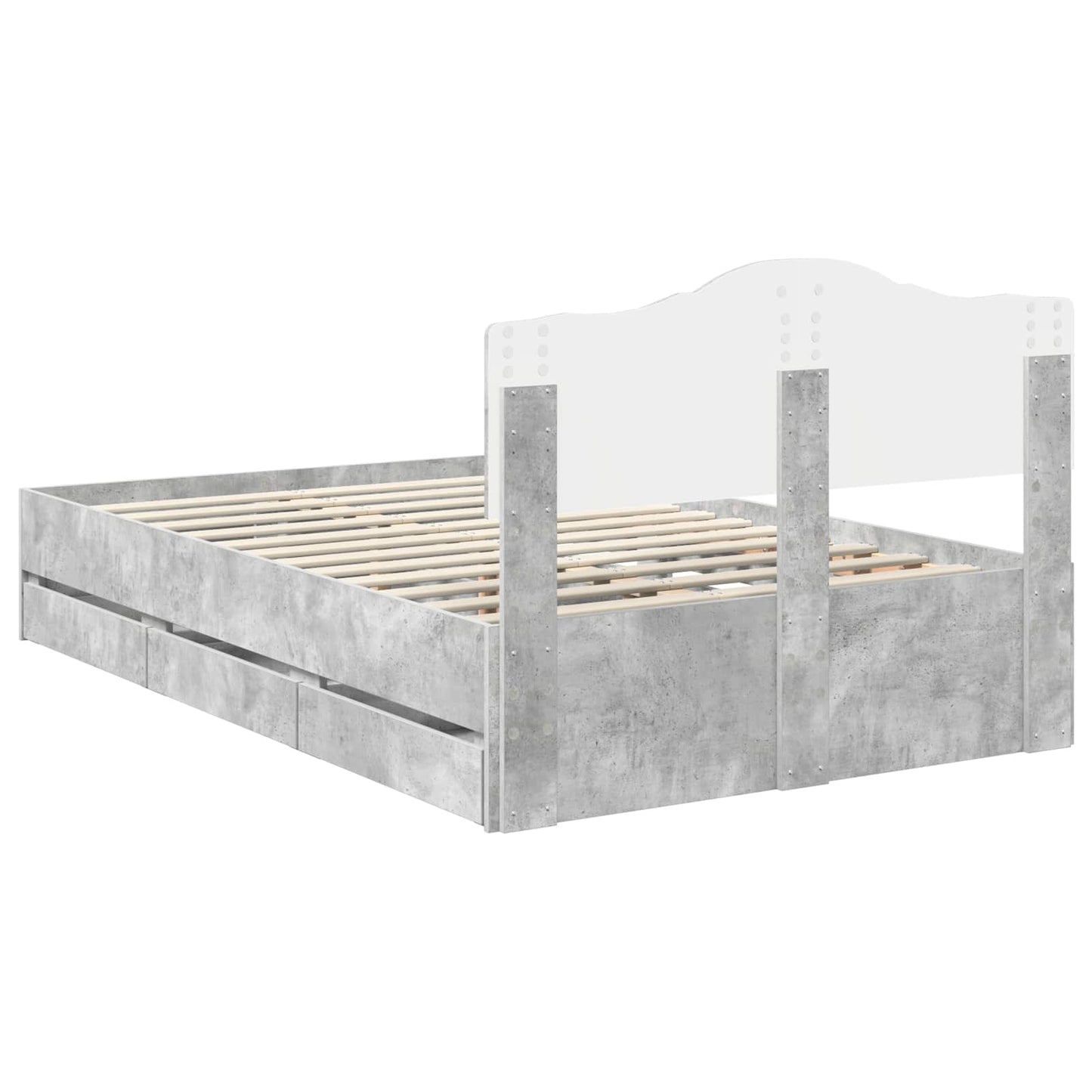 vidaXL Bed Frame with Drawer Concrete Grey 135 x 190 cm Engineer Wood