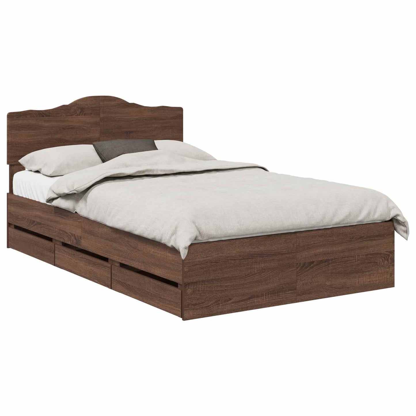 vidaXL Bed Frame with Drawer Brown Oak 135 x 190 cm Engineer Wood