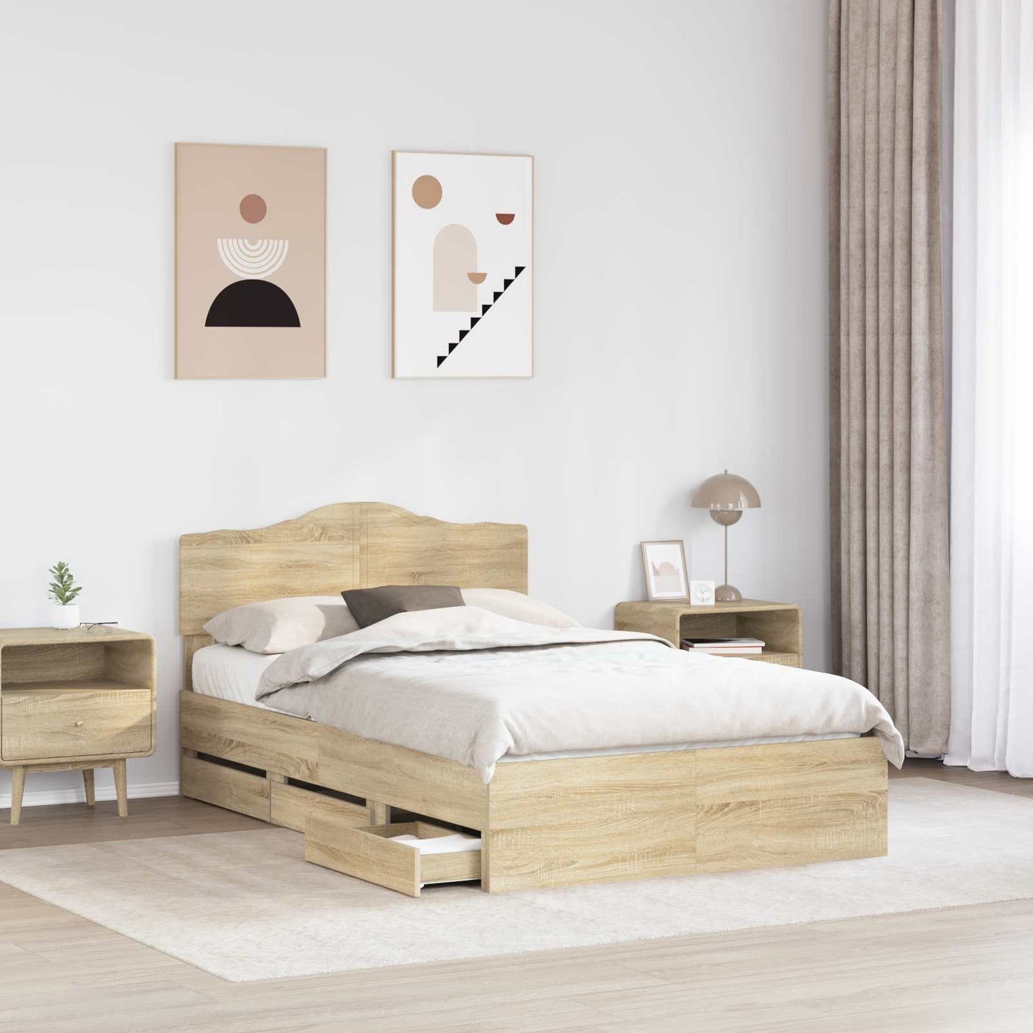 vidaXL Bed Frame with Drawer Sonoma Oak 120 x 200 cm Engineer Wood