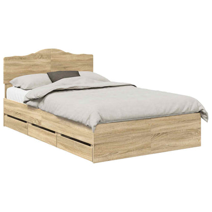 vidaXL Bed Frame with Drawer Sonoma Oak 120 x 200 cm Engineer Wood