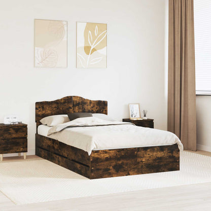 vidaXL Bed Frame with Drawer Smoked Oak 120 x 200 cm Engineer Wood
