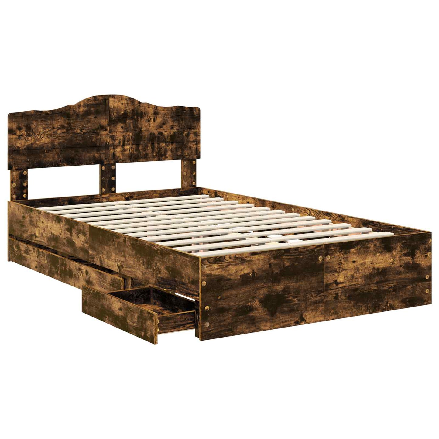 vidaXL Bed Frame with Drawer Smoked Oak 120 x 200 cm Engineer Wood