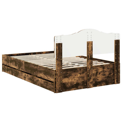 vidaXL Bed Frame with Drawer Smoked Oak 120 x 200 cm Engineer Wood