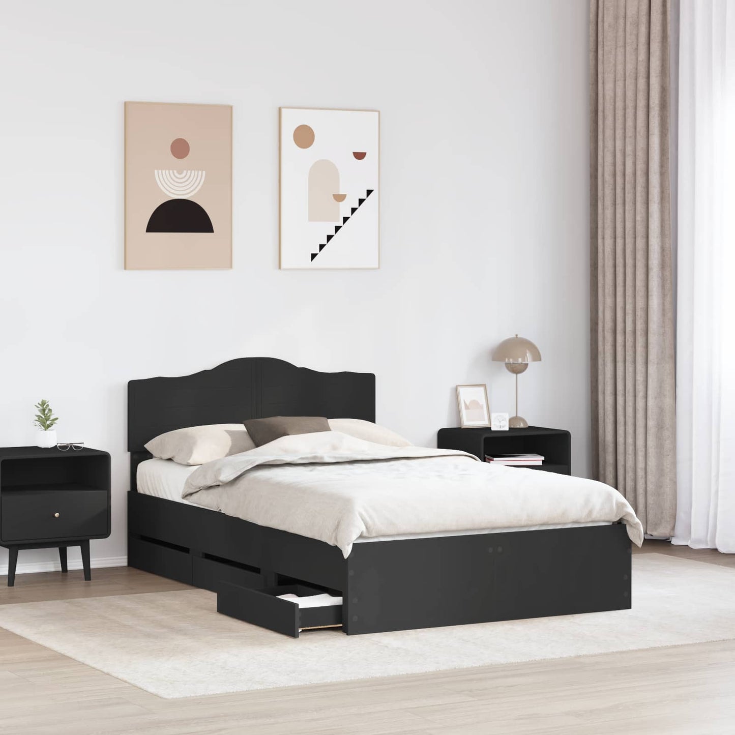 vidaXL Bed Frame with Drawer Black 120 x 190 cm Engineer Wood