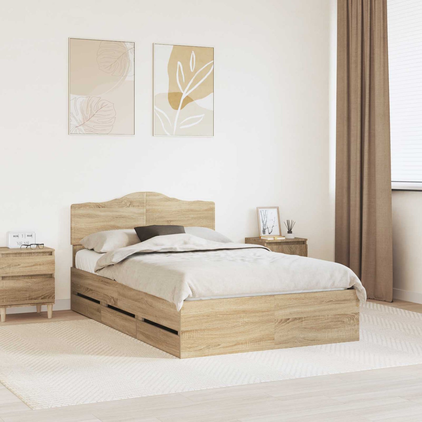 vidaXL Bed Frame with Drawer Sonoma Oak 120 x 190 cm Engineer Wood