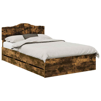vidaXL Bed Frame with Drawer Smoked Oak 120 x 190 cm Engineer Wood