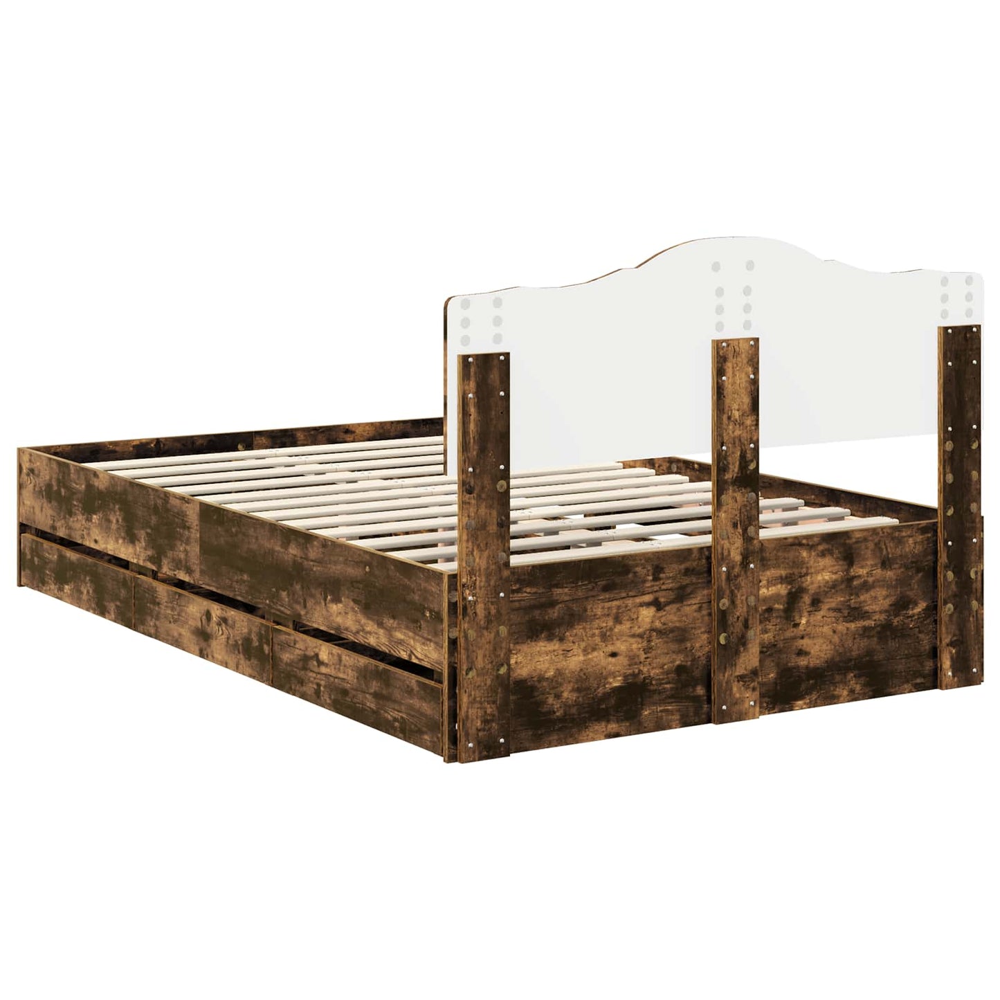 vidaXL Bed Frame with Drawer Smoked Oak 120 x 190 cm Engineer Wood