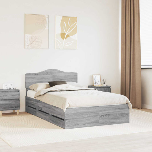 vidaXL Bed Frame with Drawer Grey Sonoma 120 x 190 cm Engineer Wood