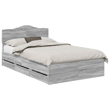 vidaXL Bed Frame with Drawer Grey Sonoma 120 x 190 cm Engineer Wood