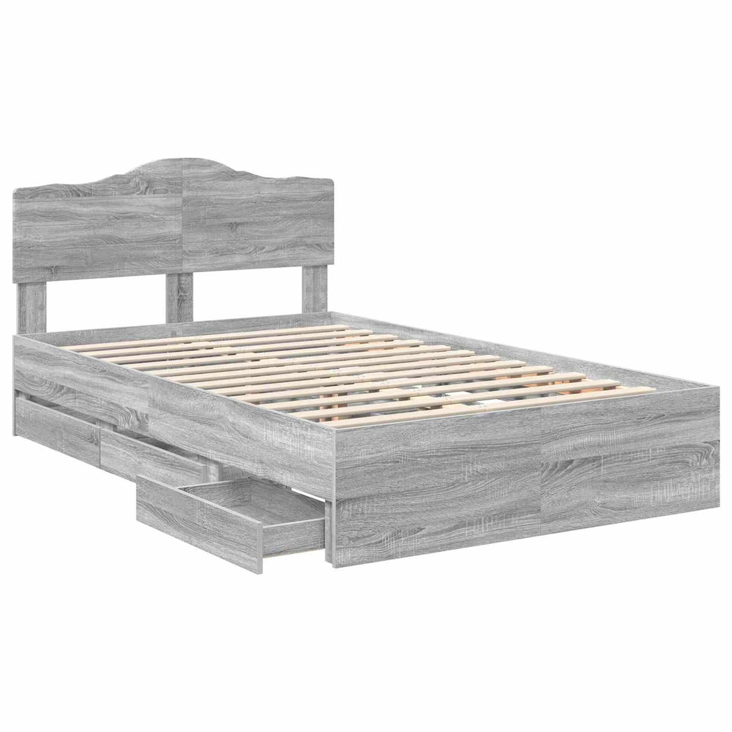 vidaXL Bed Frame with Drawer Grey Sonoma 120 x 190 cm Engineer Wood