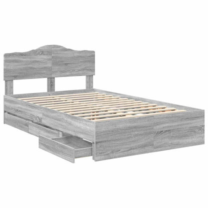 vidaXL Bed Frame with Drawer Grey Sonoma 120 x 190 cm Engineer Wood