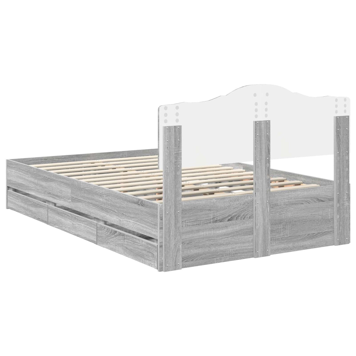 vidaXL Bed Frame with Drawer Grey Sonoma 120 x 190 cm Engineer Wood