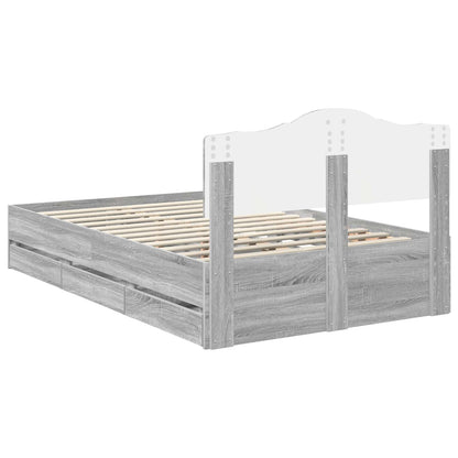vidaXL Bed Frame with Drawer Grey Sonoma 120 x 190 cm Engineer Wood