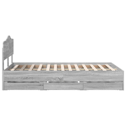 vidaXL Bed Frame with Drawer Grey Sonoma 120 x 190 cm Engineer Wood